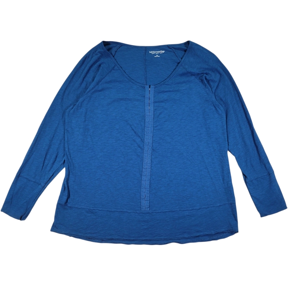Soft Surroundings Tunic Top Womens 2X Blue Cotton Long Sleeve Casual Comfy Shirt